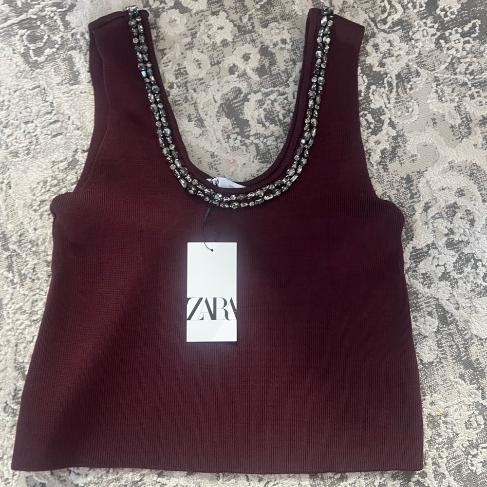 SOLD. Zara Burgundy Embellished Women's Top